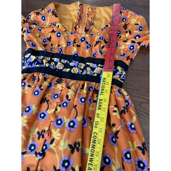 Vintage Roger Milot For Fred Perlberg Retro Dress Orange Purple Black Floral S/M - Picture 10 of 16